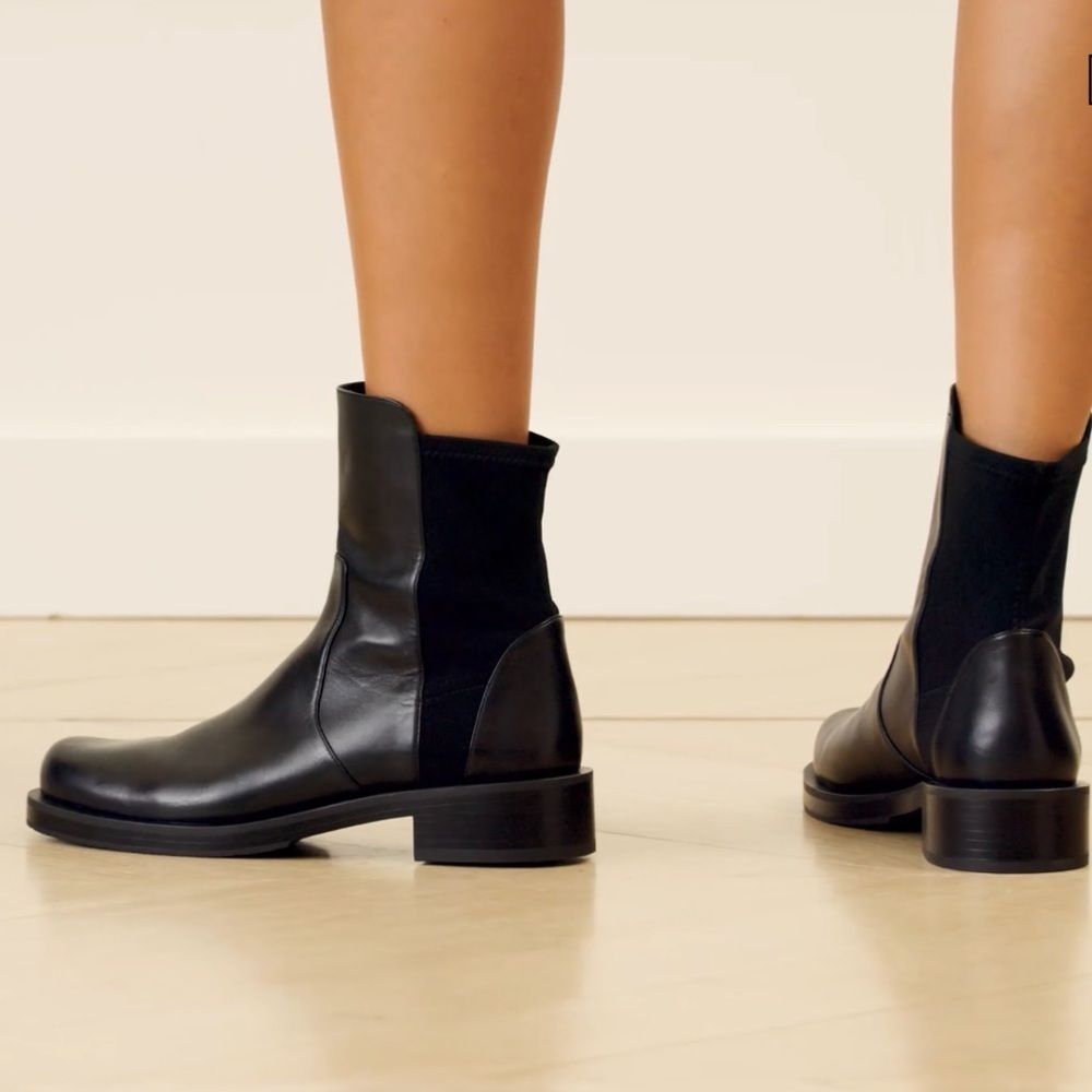 New Stuart Weitzman 5050 Bold Bootie Black Leather Chelsea Ankle Boot Sz 6.5